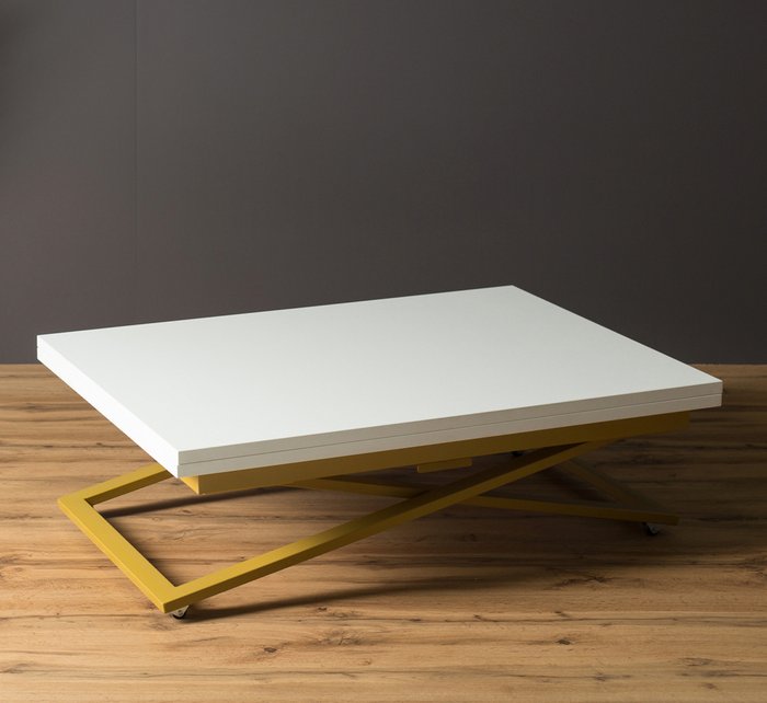 Стол трансформер Compact белого цвета на золотых опорах - купить Обеденные столы по цене 27490.0