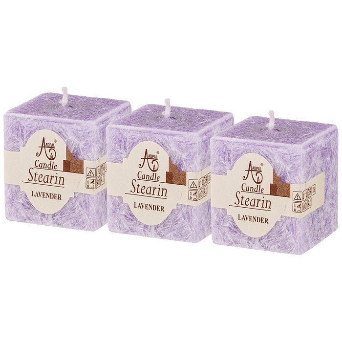 Набор ароматических стеариновых свечей из трех штук Lavender сиреневого цвета