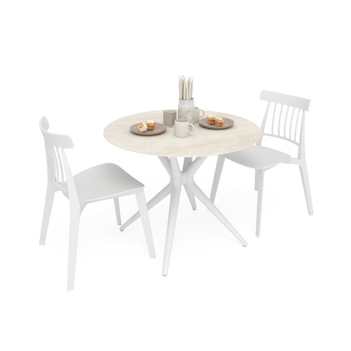Обеденная группа из стола и двух стульев белого цвета