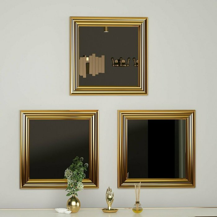 Набор их трех зеркал Decor 40х40 в раме золотого цвета - купить Настенные зеркала по цене 24598.0