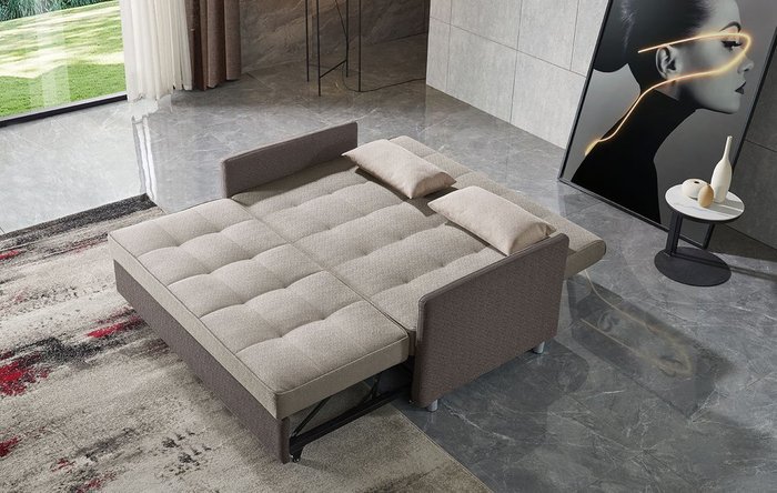 Прямой диван-кровать Claire L бежево-коричневого цвета - купить Прямые диваны по цене 43099.0