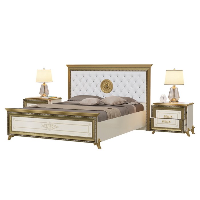 Спальня Версаль из кровати с мягким изголовьем 160х200 и двух прикроватных тумб цвета слоновой кости - лучшие Спальные гарнитуры в INMYROOM