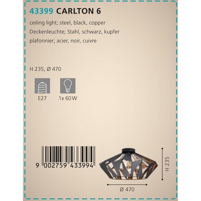 Светильник потолочный Carlton черно-медного цвета - купить Потолочные светильники по цене 12990.0
