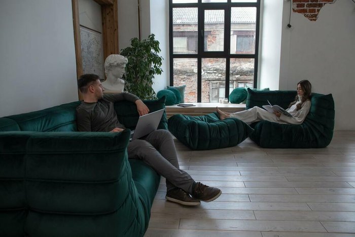 Модульный бескаркасный диван Чилаут Velluto зеленого цвета - лучшие Бескаркасная мебель в INMYROOM