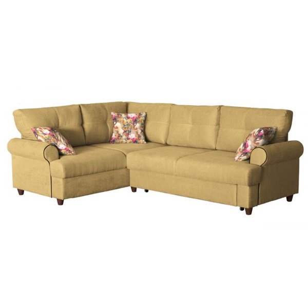 Угловой диван правый Мирта с обивкой из велюра бежевого цвета