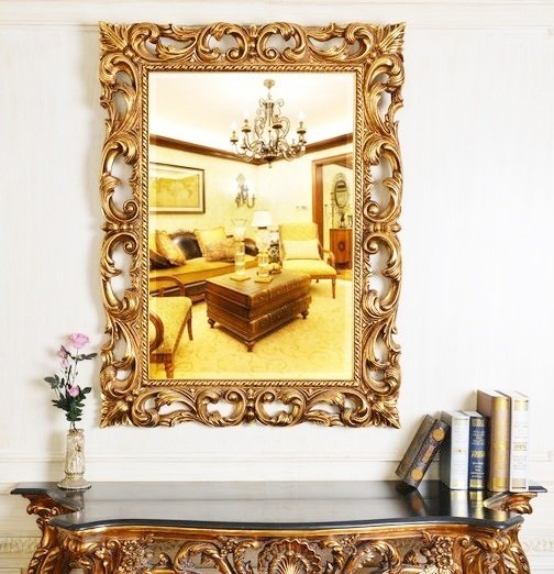 Настенное Зеркало Oxford Gold в резной раме - лучшие Настенные зеркала в INMYROOM