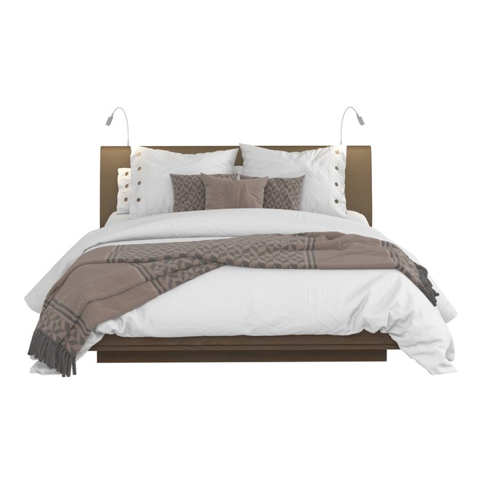 Кровать Сиена 160х200 коричневого цвета с двумя светильниками  - купить Кровати для спальни по цене 46823.0