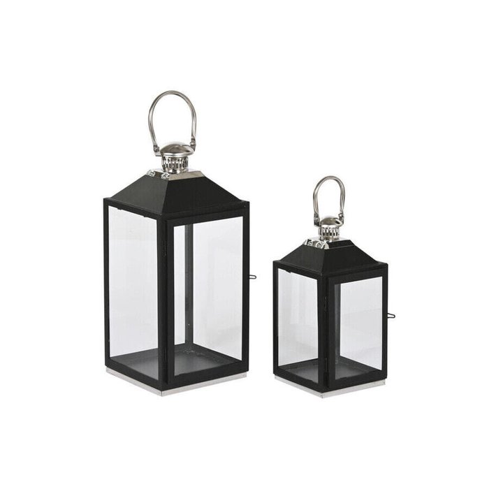 Фонарь Home ESPRIT Чёрный Серебристый Стеклянный Сталь 18 x 18 x 41 cm (2 Предметы)