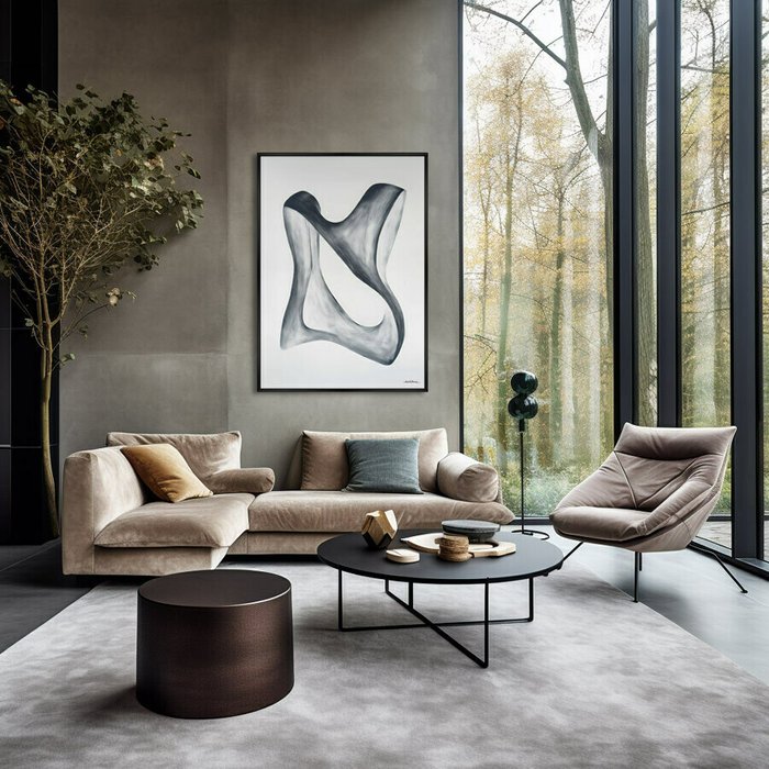 Репродукция картины Streamlined shape in white and grey, 2024г. - лучшие Картины в INMYROOM