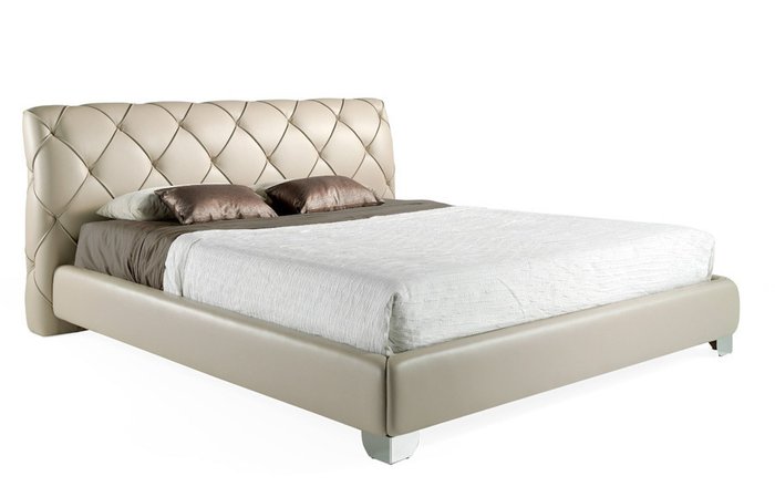 Кровать с мягким изголовьем бежевого цвета 200x220