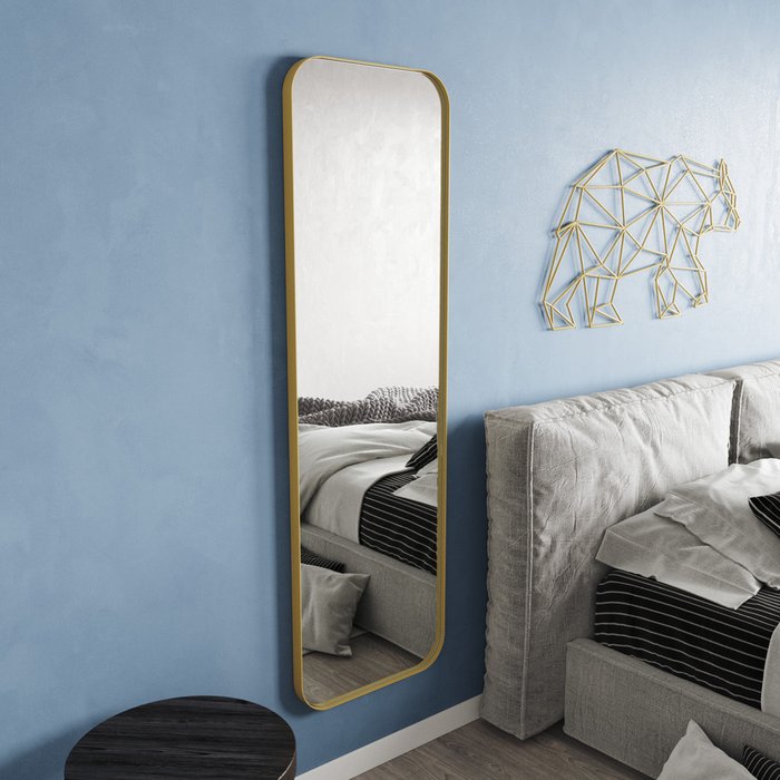 Дизайнерское настенное зеркало Kuvino L в тонкой раме золотого цвета - купить Настенные зеркала по цене 24900.0