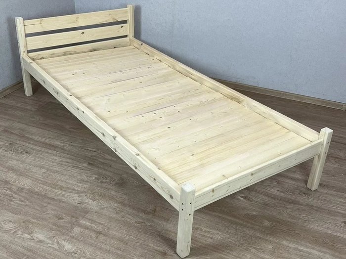 Кровать односпальная Классика сосновая сплошное основание 90х190 бежевого цвета - купить Кровати для спальни по цене 10039.0