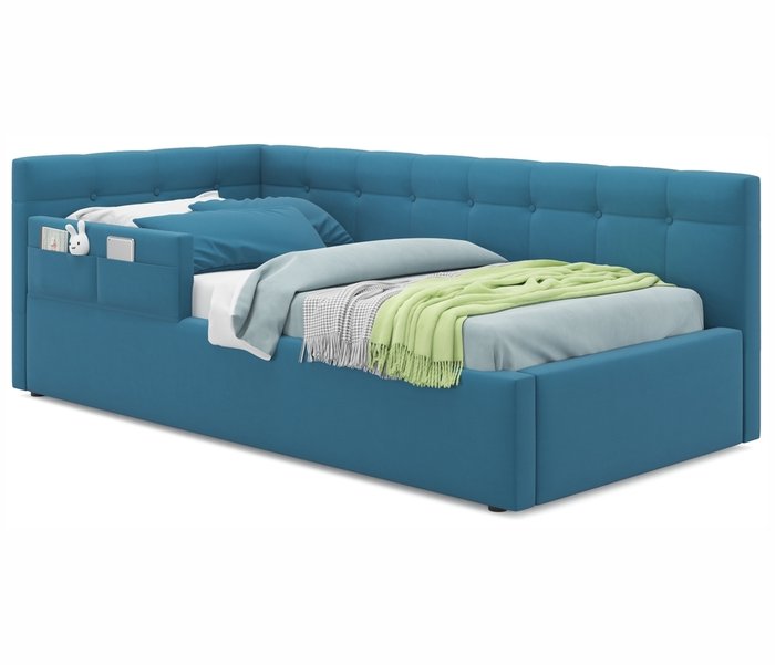 Детская кровать Bonna 90х200 синего цвета с подъемным механизмом