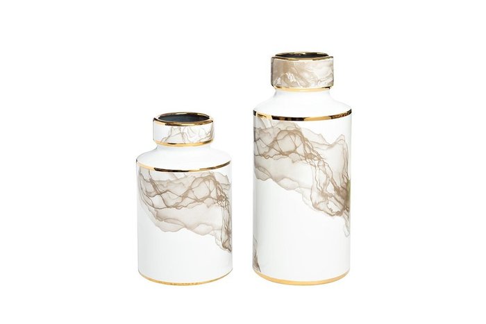 Керамическая ваза белого цвета с серым декором  - купить Вазы  по цене 5380.0