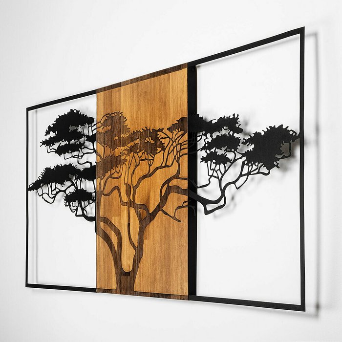 Настенный декор Дерево 147x70 коричнево-черного цвета - купить Декор стен по цене 50032.0