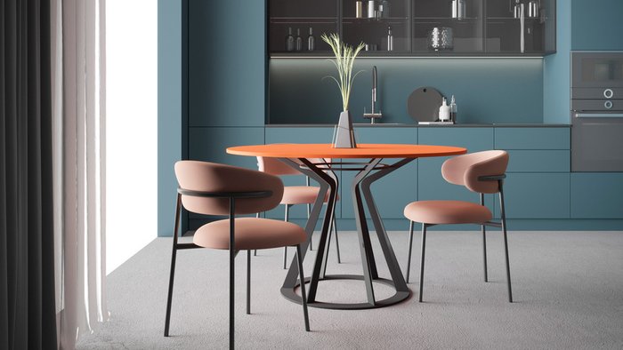 Стол обеденный Mercury оранжевого цвета на черной опоре - лучшие Обеденные столы в INMYROOM