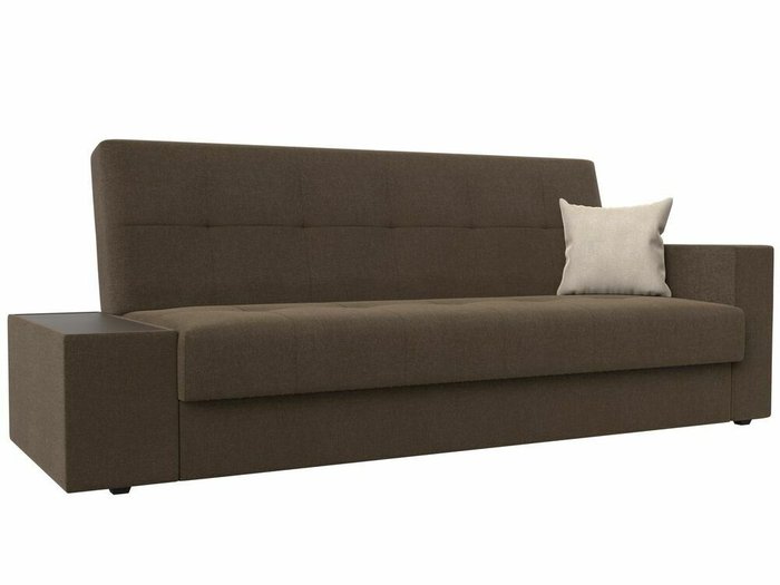 Диван-кровать Лига 020 коричневого цвета с бежевой подушкой и столом слева