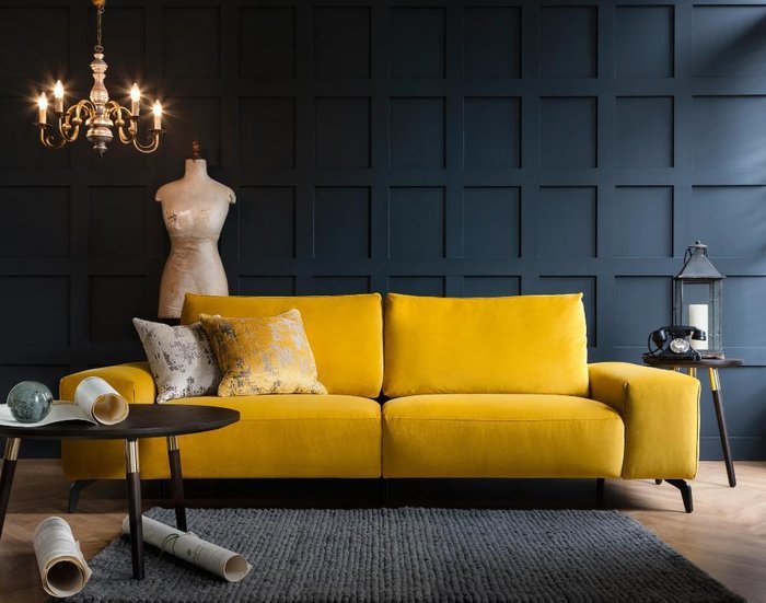 Прямой кожаный диван Romano черного цвета - лучшие Прямые диваны в INMYROOM