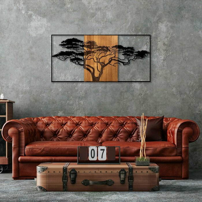 Настенный декор Дерево 147x70 коричнево-черного цвета - лучшие Декор стен в INMYROOM