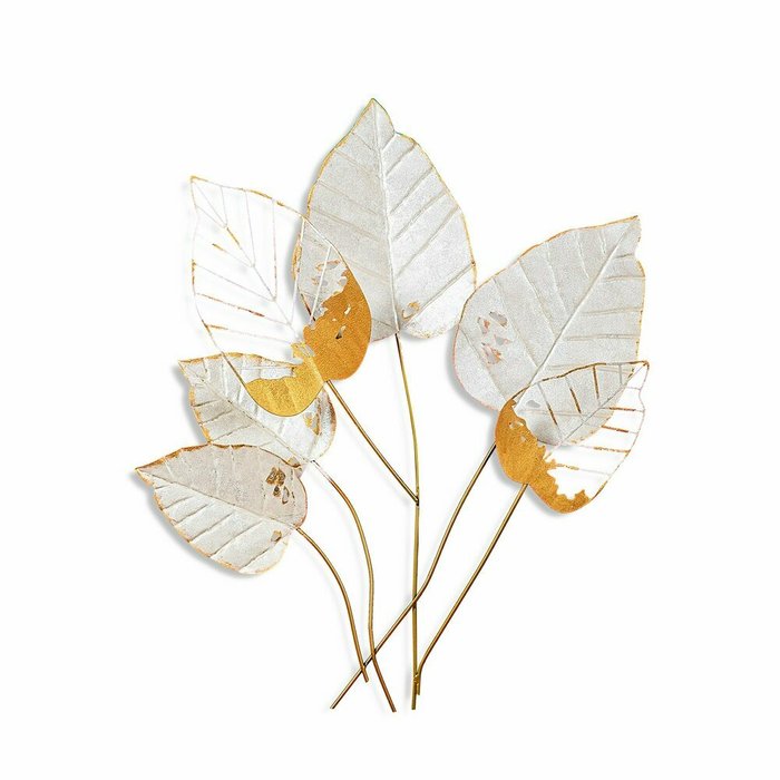 Настенный декор ручной работы Листья 73х76 из металла бело-золотого цвета