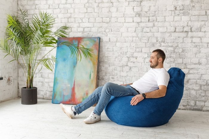 Кресло Мешок Груша XL в обивке из велюра темно-синего цвета  - лучшие Бескаркасная мебель в INMYROOM