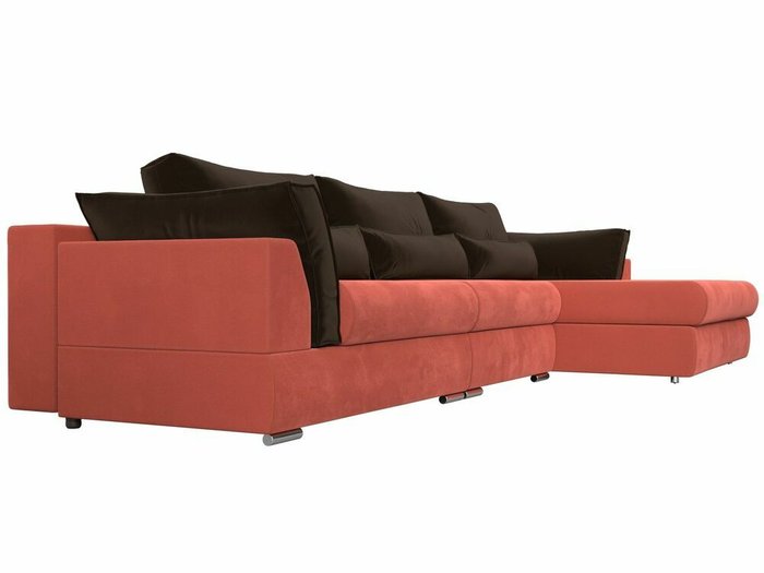 Угловой диван-кровать Пекин Long коричнево-кораллового цвета угол правый - лучшие Угловые диваны в INMYROOM