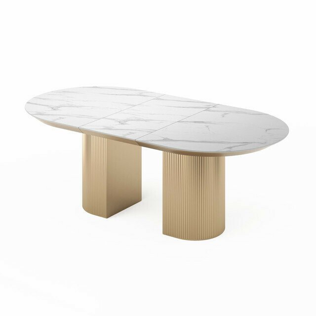 Раздвижной обеденный стол Рана бело-золотого цвета - купить Обеденные столы по цене 199162.0