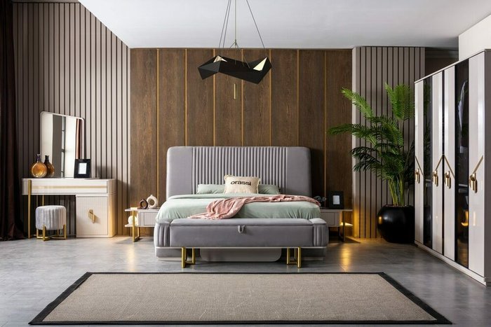 Кровать Париж 160х200 серого цвета без подъемного механизма - купить Кровати для спальни по цене 86000.0