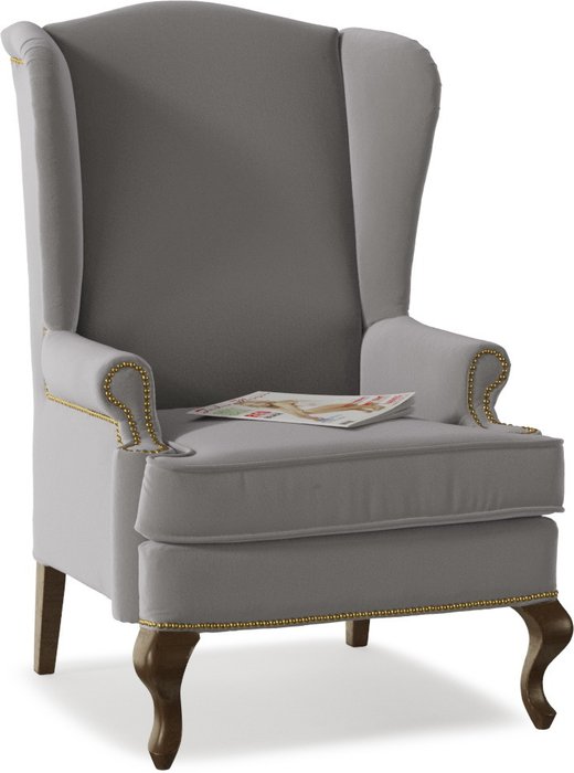 Кресло английское Биг Бен с ушками серого цвета