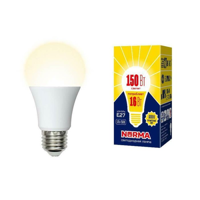 Лампа светодиодная (UL-00004027) E27 16W 3000K матовая LED-A60-16W/WW/E27/FR/NR - купить Лампочки по цене 136.0
