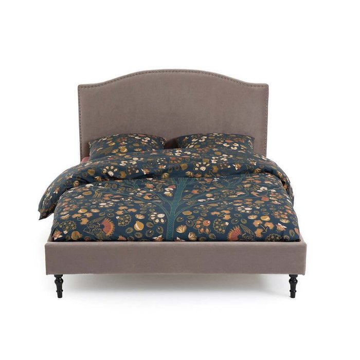 Кровать из велюра с отделкой заклепками с кроватным основанием Andante 160х200 серого цвета - лучшие Кровати для спальни в INMYROOM