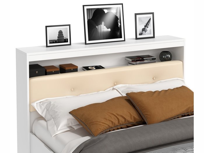 Кровать Виктория Эко 160х200 белого цвета с блоком и ящиками - лучшие Кровати для спальни в INMYROOM