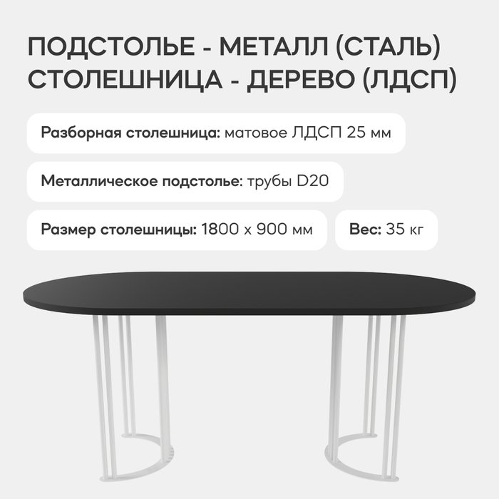 Обеденный стол Violur 180 с металлическим белым подстольем и черной столешницей - лучшие Обеденные столы в INMYROOM
