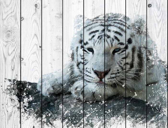 Картина на дереве Белый тигр
