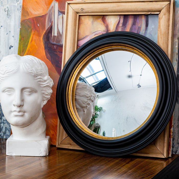 Настенное зеркало Джотто М в раме черно-золотого цвета - купить Настенные зеркала по цене 13900.0