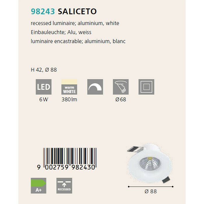 Светильник точечный Eglo Saliceto 98243 - купить Встраиваемые споты по цене 1490.0