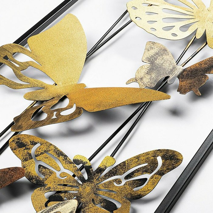 Настенный декор ручной работы Бабочки 32х90 из металла желто-золотого цвета - купить Декор стен по цене 12585.0