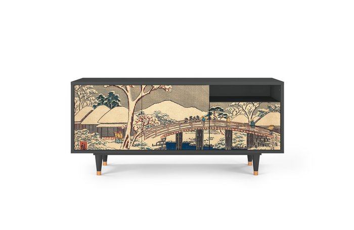 Тумба под TV T7 Katabira River by Utagawa Hiroshige с корпусом графитового цвета 