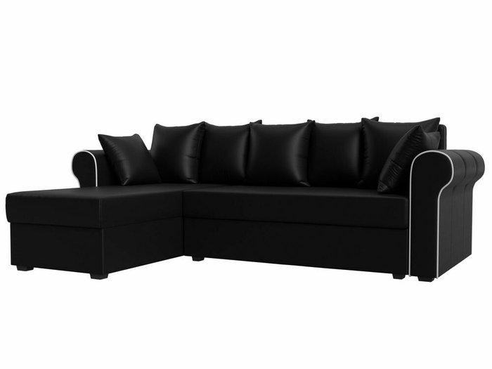 Угловой диван-кровать Рейн черного цвета (экокожа) левый угол
