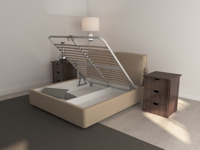 Кровать Pillow Bed 140х200 с подъёмным механизмом светло-коричневого цвета - лучшие Кровати для спальни в INMYROOM