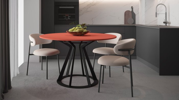 Обеденный стол Mercury цвета грейпфрут на черной опоре - лучшие Обеденные столы в INMYROOM