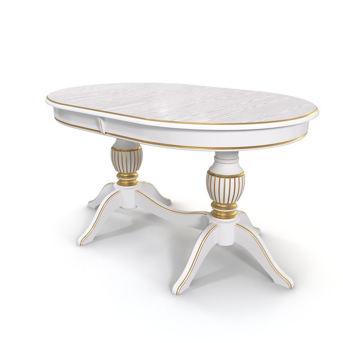 Раздвижной обеденный стол Йорк белого цвета с золотой патиной - лучшие Обеденные столы в INMYROOM