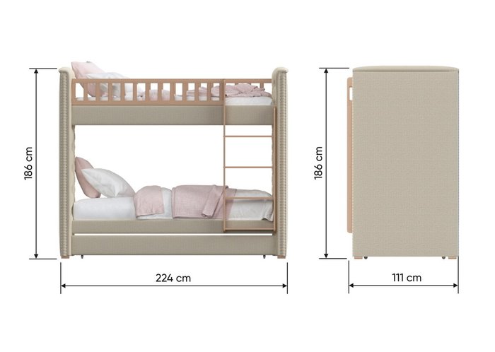 Двухъярусная кровать Elit Soft 90х200 розового цвета - лучшие Двухъярусные кроватки в INMYROOM