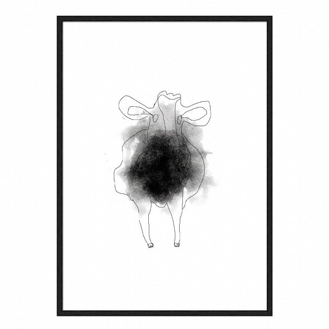 Постер в раме Watercolor Cow с расплывчатым изображением коровы