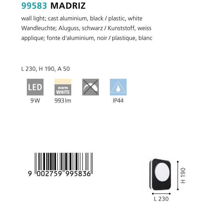 Уличный настенный светильник Madriz черно-белого цвета - купить Настенные уличные светильники по цене 7690.0