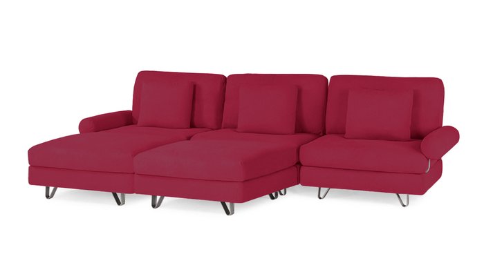 Угловой диван с двумя оттоманками Багамы красного цвета