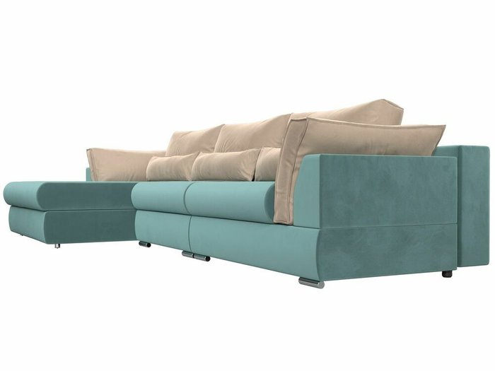 Угловой диван-кровать Пекин Long бирюзово-бежевого цвета угол левый - лучшие Угловые диваны в INMYROOM
