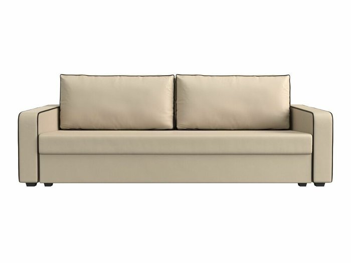 Диван-кровать Лига 009 бежевого цвета с коричневым кантом (экокожа) - купить Прямые диваны по цене 26999.0