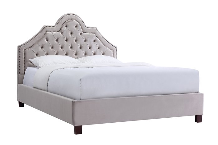  Кровать 160х200 в обивке из велюра серо-бежевого цвета - купить Кровати для спальни по цене 68520.0