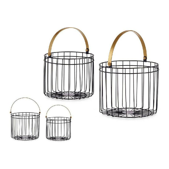 Корзина Чёрный Позолоченный Металл 25 x 27 x 25  цилиндрически (2 pcs)